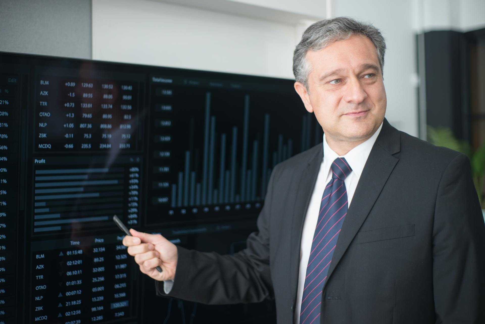 executive pointing to a data dashboard inside a business with data driven culture